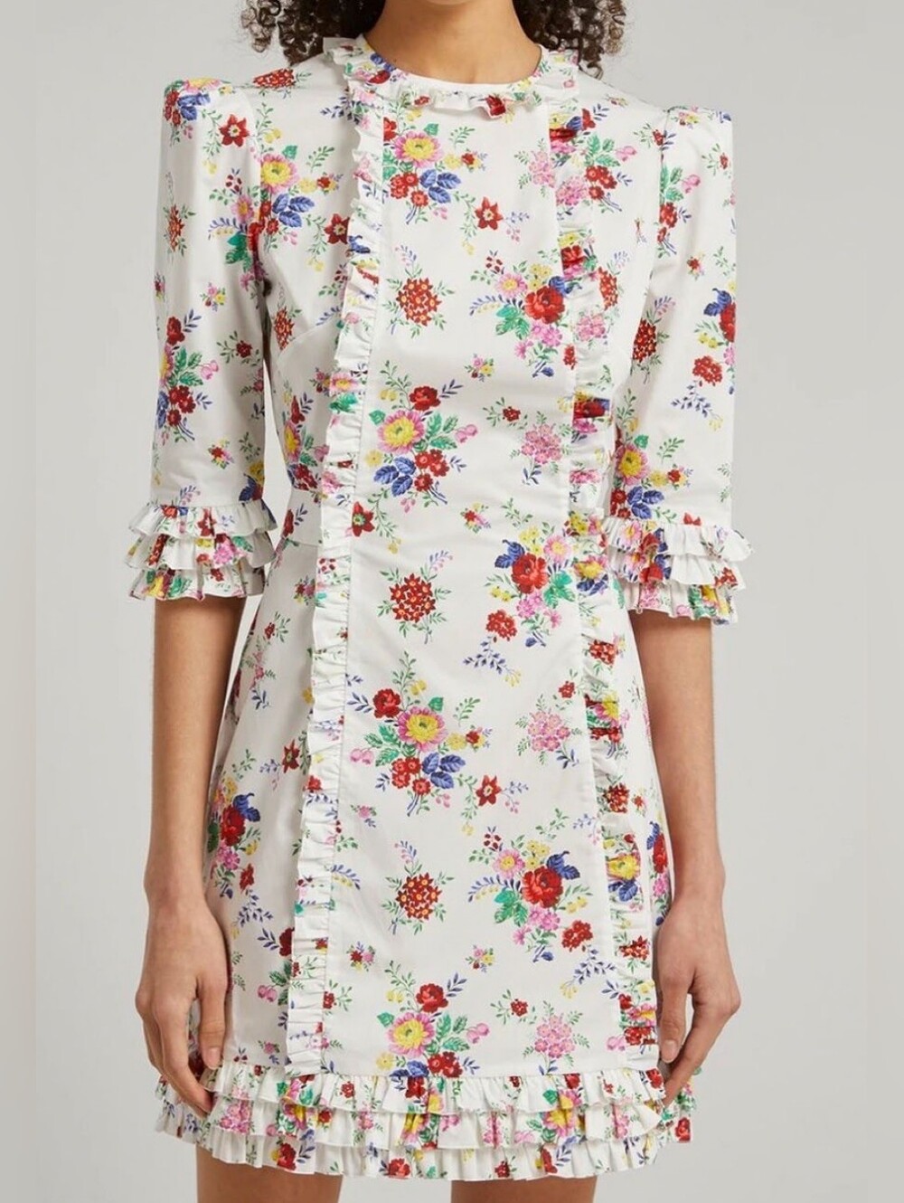 The Vampire's Wife Cate Floral Ruffle Mini Dress w/ Puff Sleeves AU 8/US 4